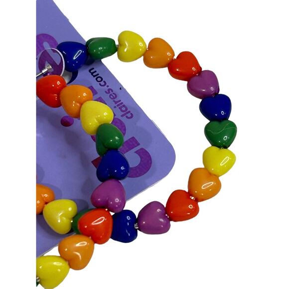 Claires New Heart Rainbow Hoop Earrings Leverback Pierced 2 Incch - Picture 4 of 6
